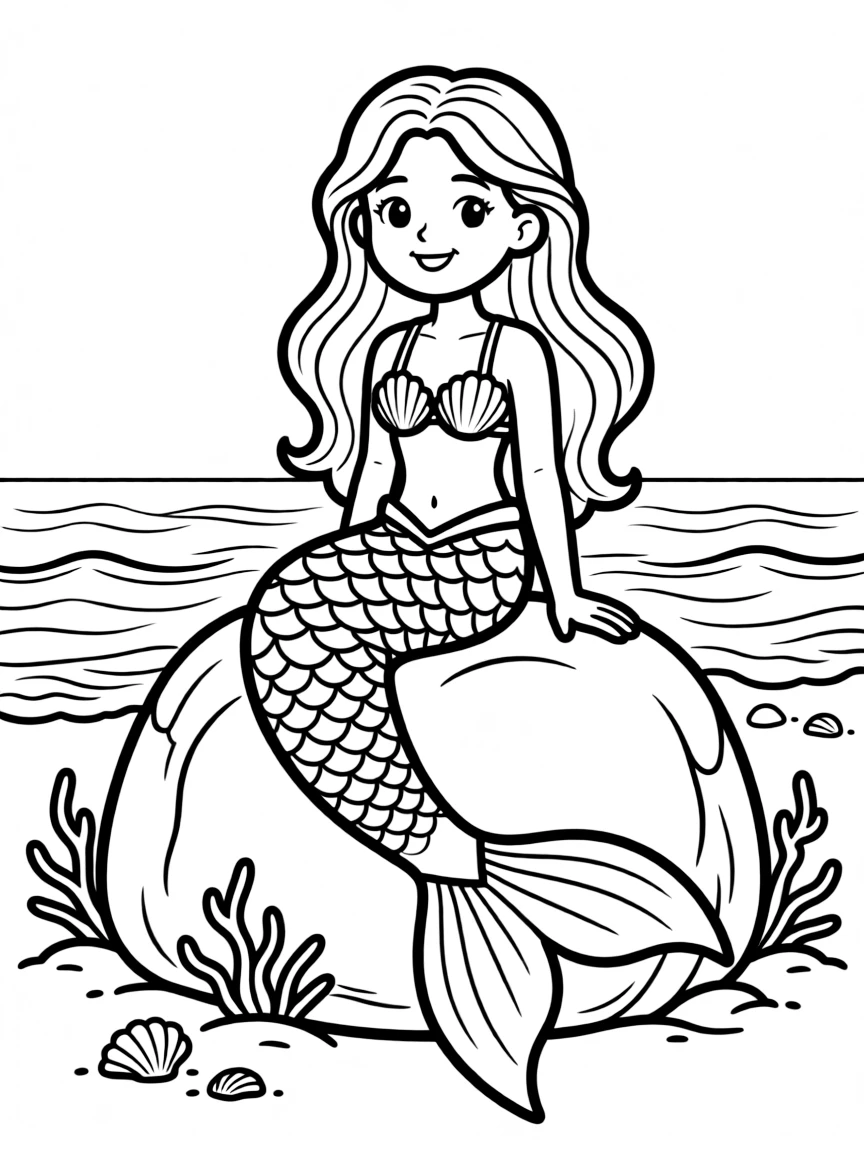 A mermaid sitting on a rock