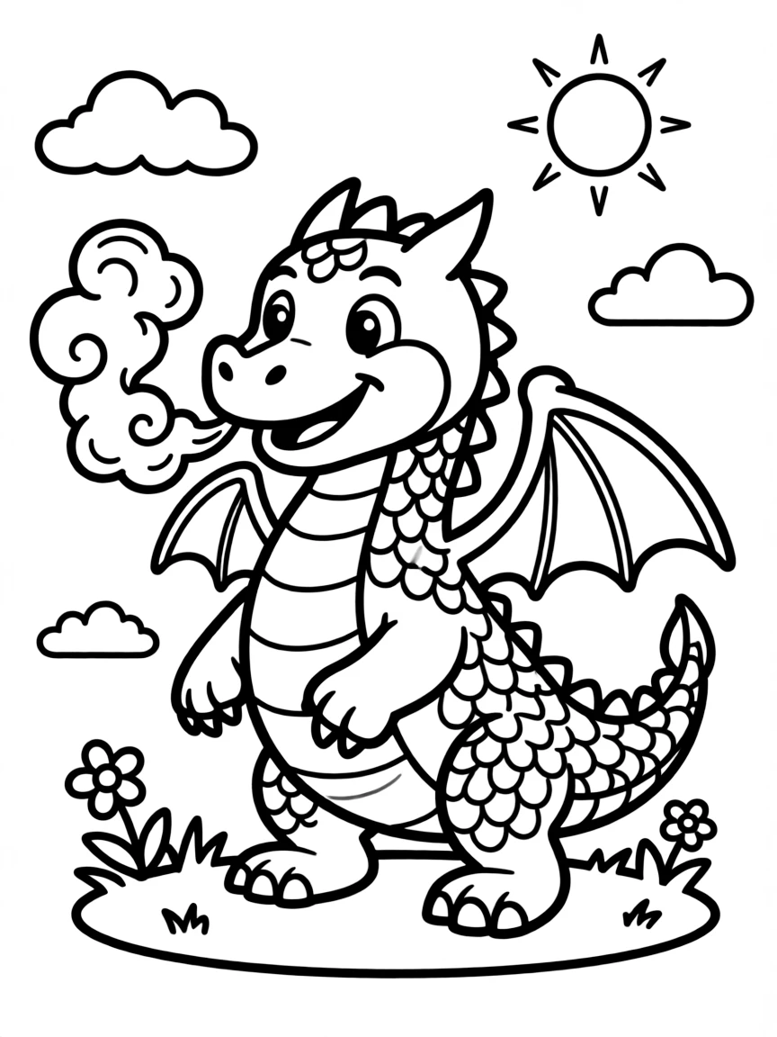 A dragon breathing friendly smoke