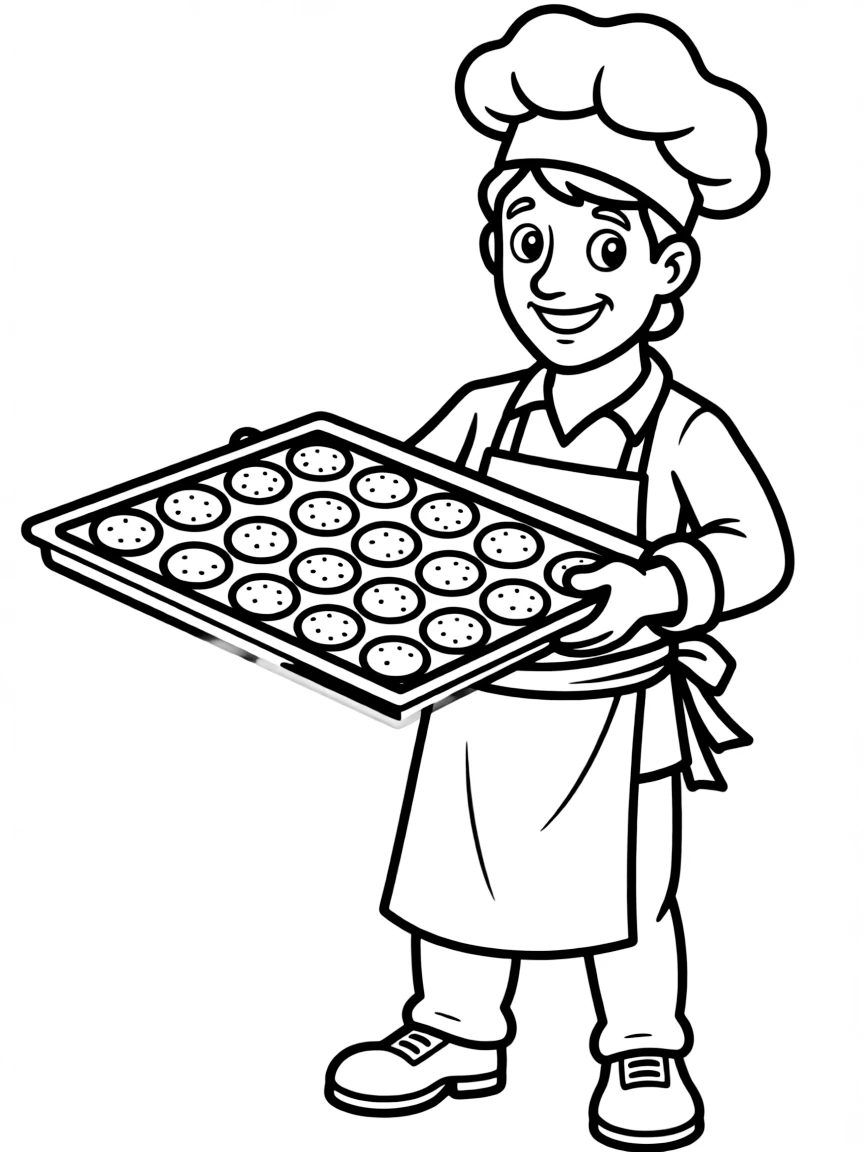 A baker with a tray of cookies