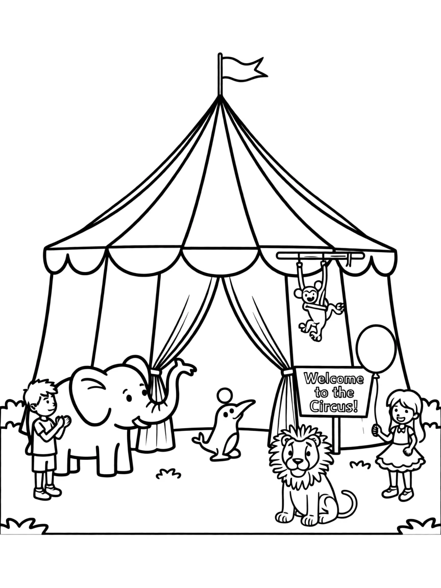 A circus tent with animals