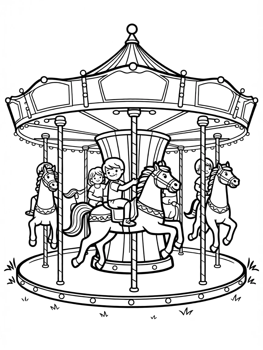 A merry-go-round with horses