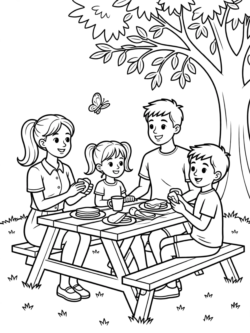 A family eating outdoors