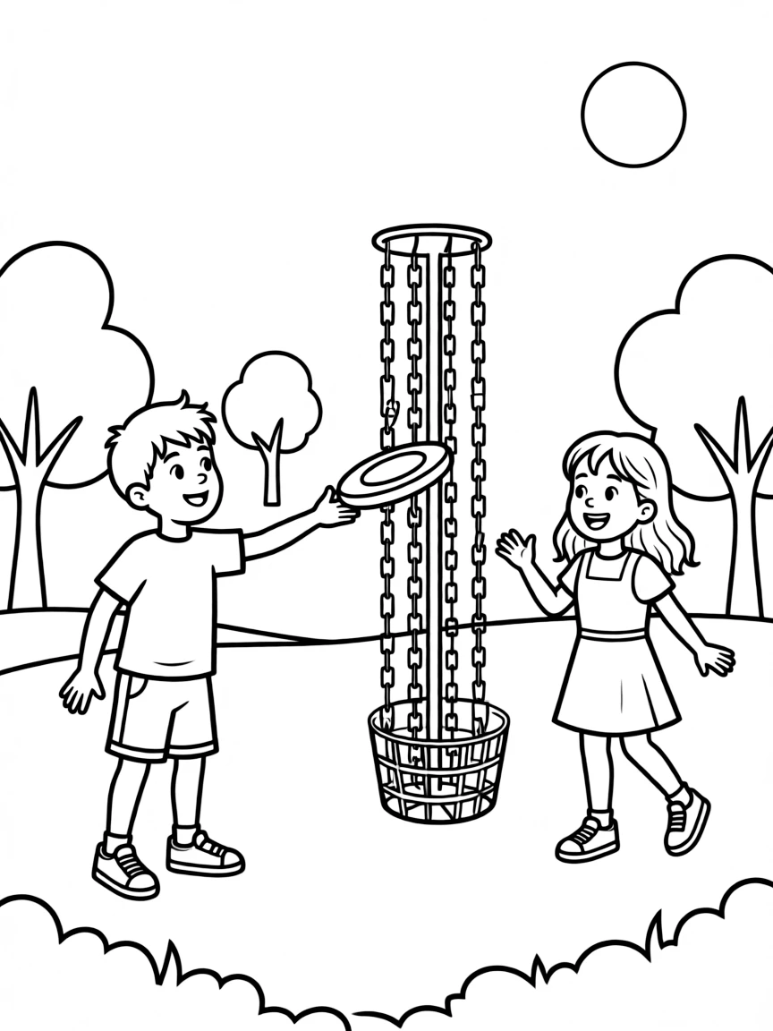 Kids playing frisbee golf