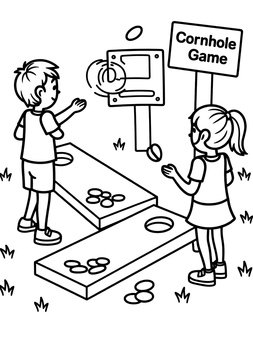 Kids playing cornhole