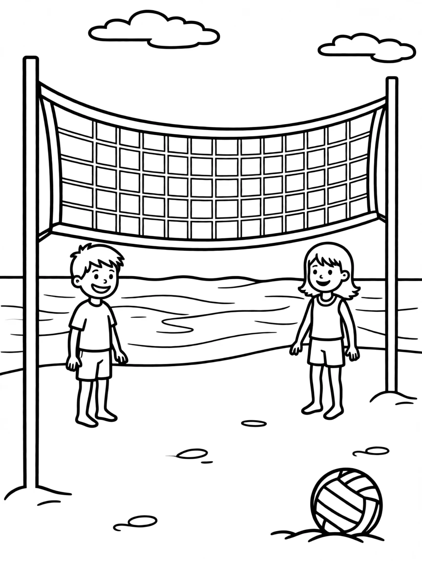A volleyball net on the beach