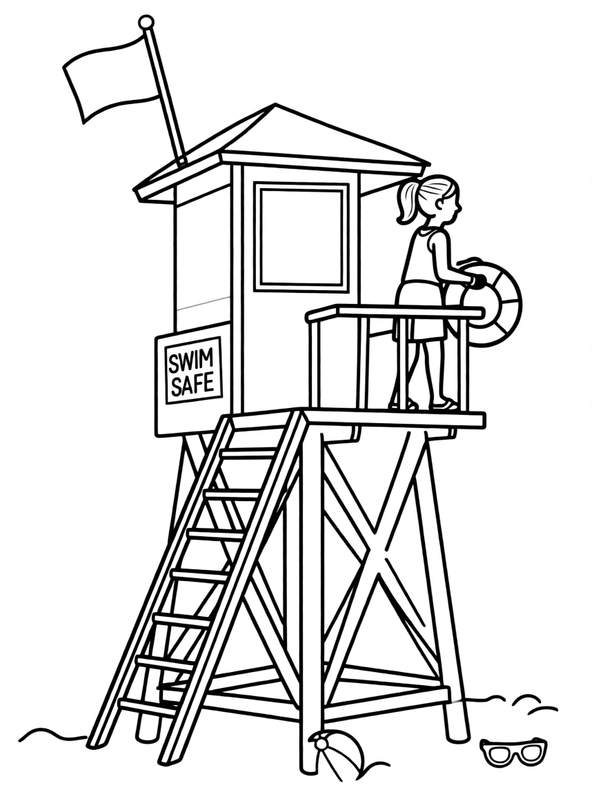 A lifeguard tower with a lifeguard
