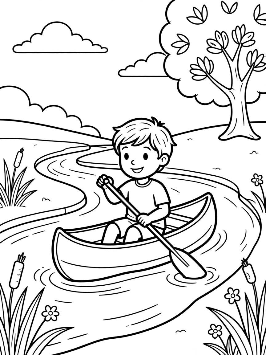 A canoe paddling down a river