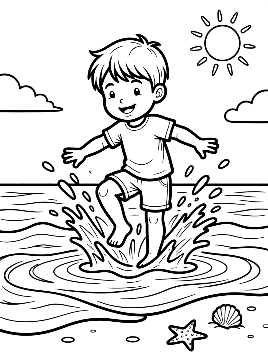 A child splashing in the waves