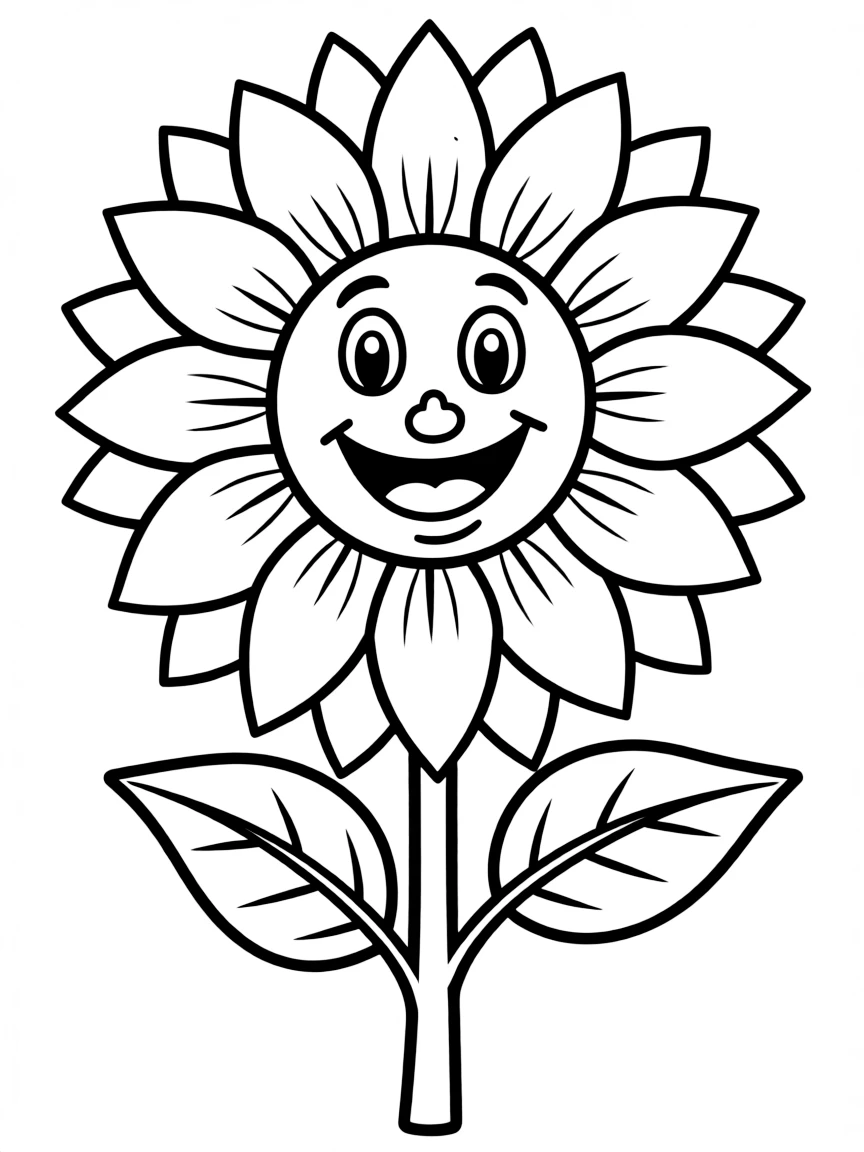 A single sunflower with large petals and a smiling face in the center