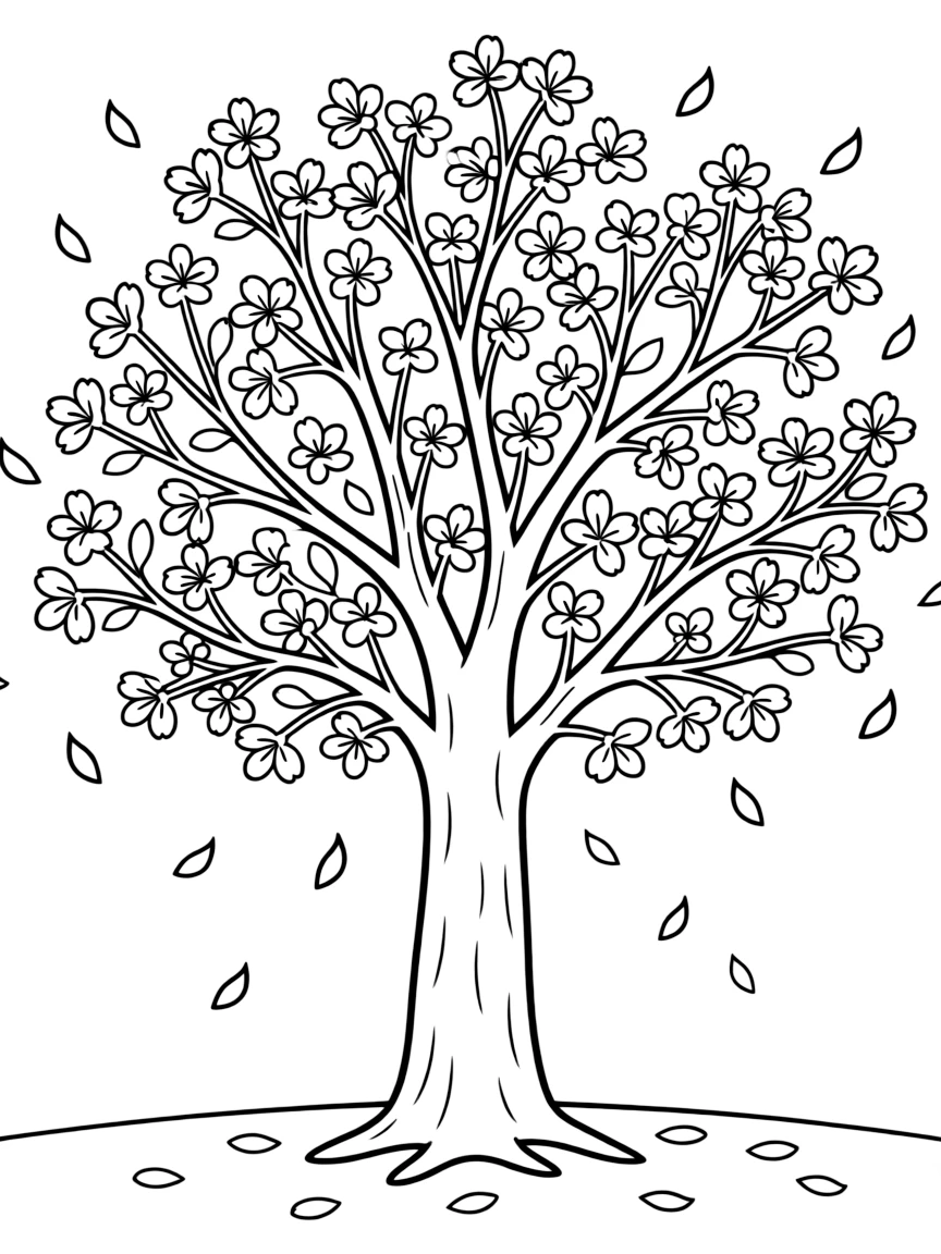 A cherry blossom tree with falling petals
