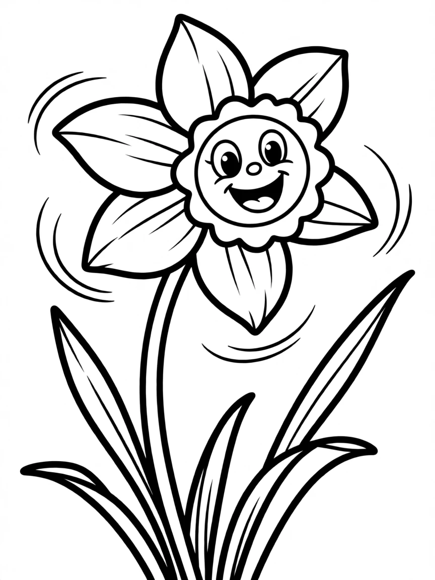 A smiling daffodil waving in the breeze