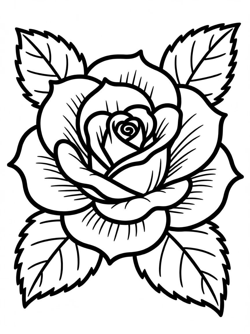 A simple rose with layered petals and leaves