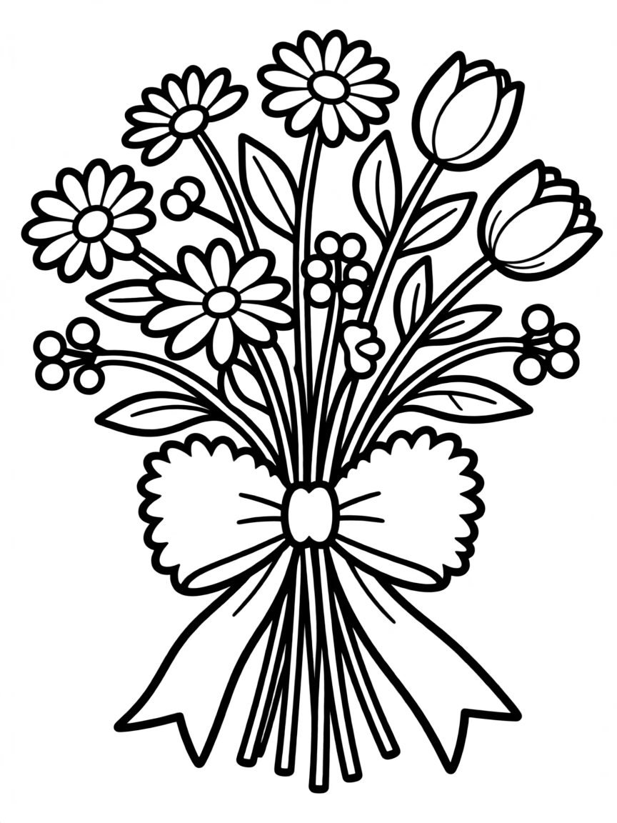 A bunch of wildflowers tied with a bow