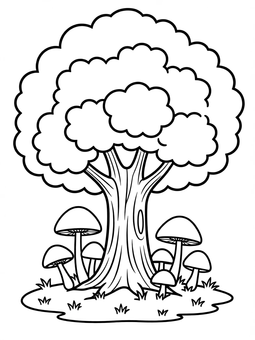A mushroom patch under a tree