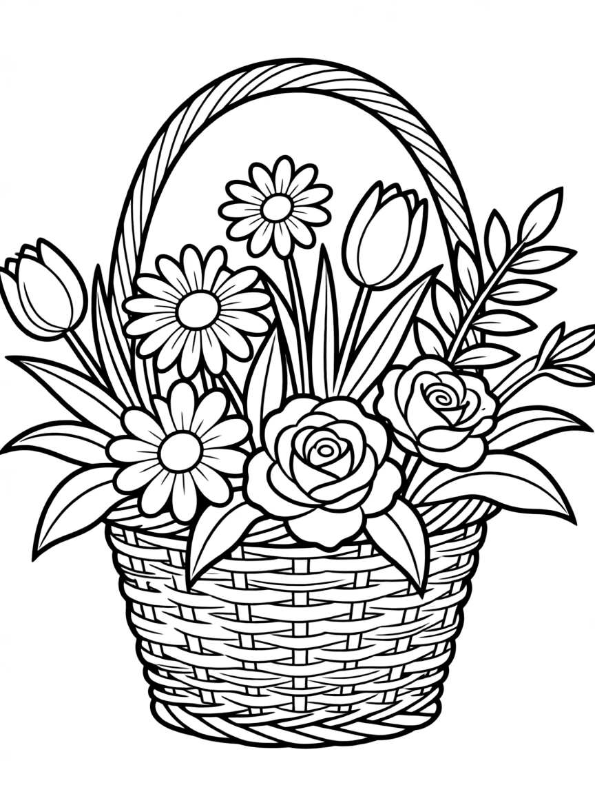 A basket of picked flowers ready for coloring