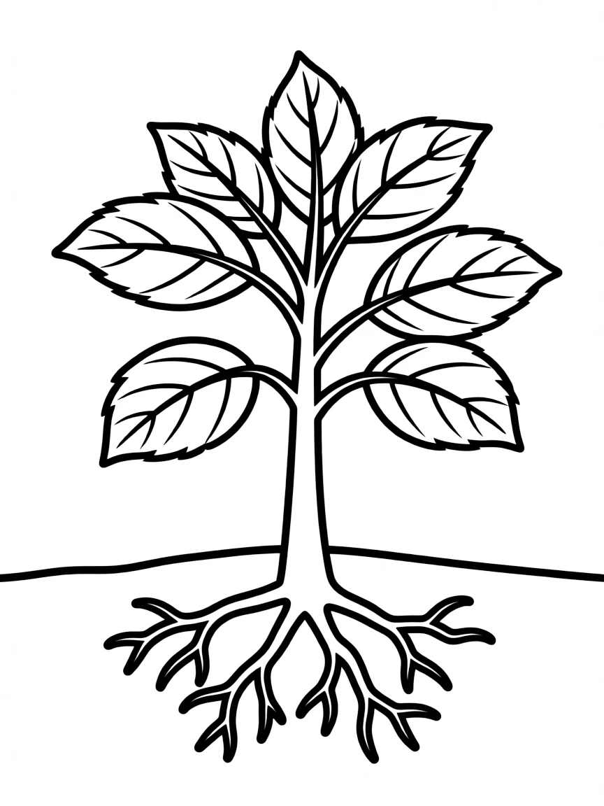 A plant with roots visible underground