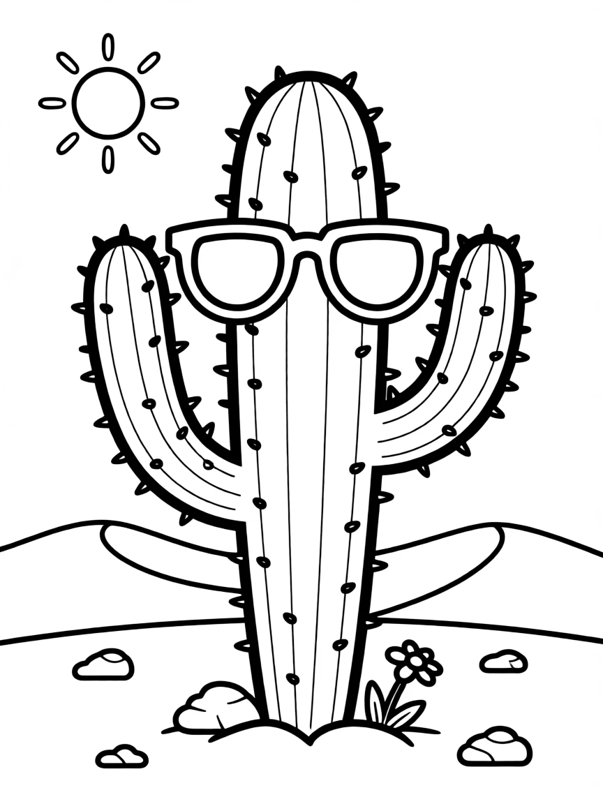 A cactus wearing sunglasses in the desert