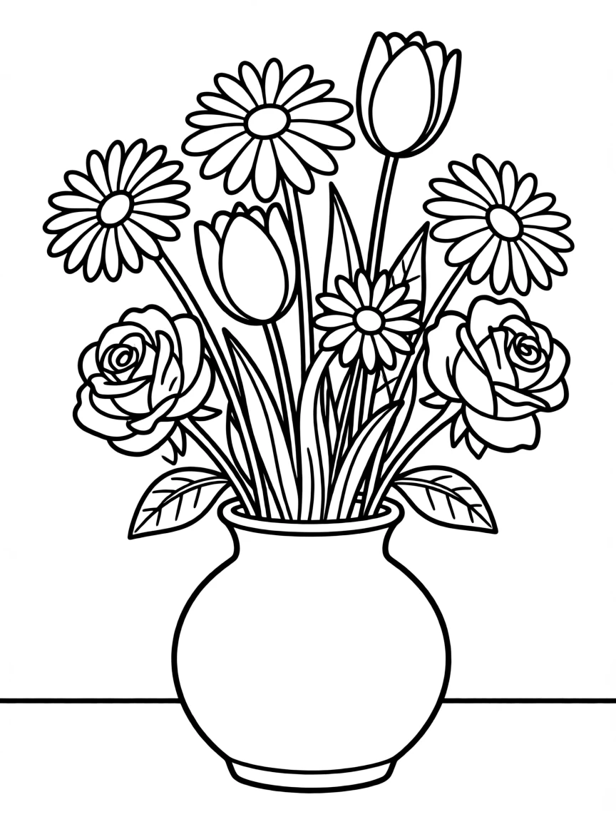 A bouquet in a vase with various flowers