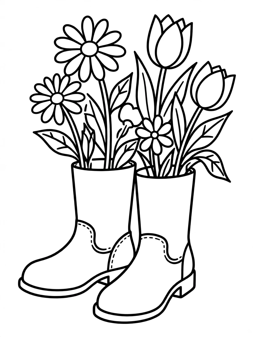 A pair of boots with flowers growing inside