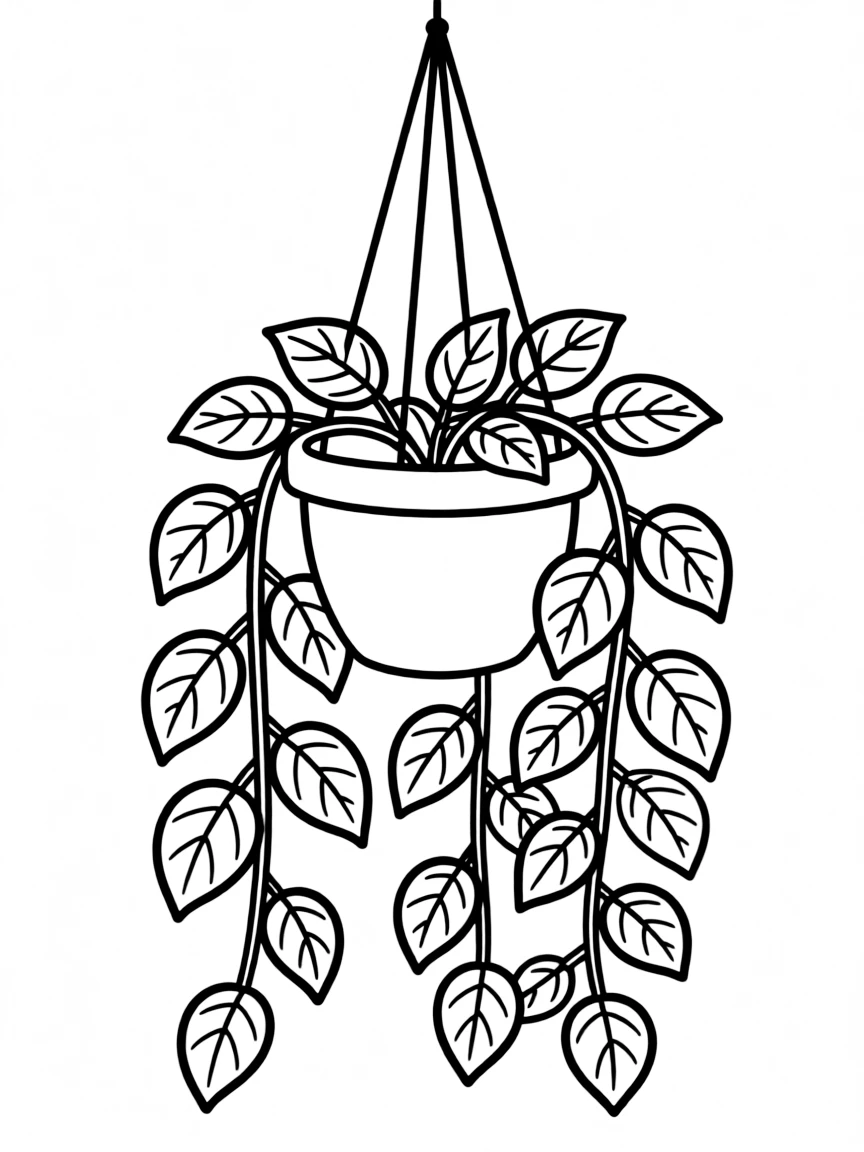 A hanging plant with vines and leaves