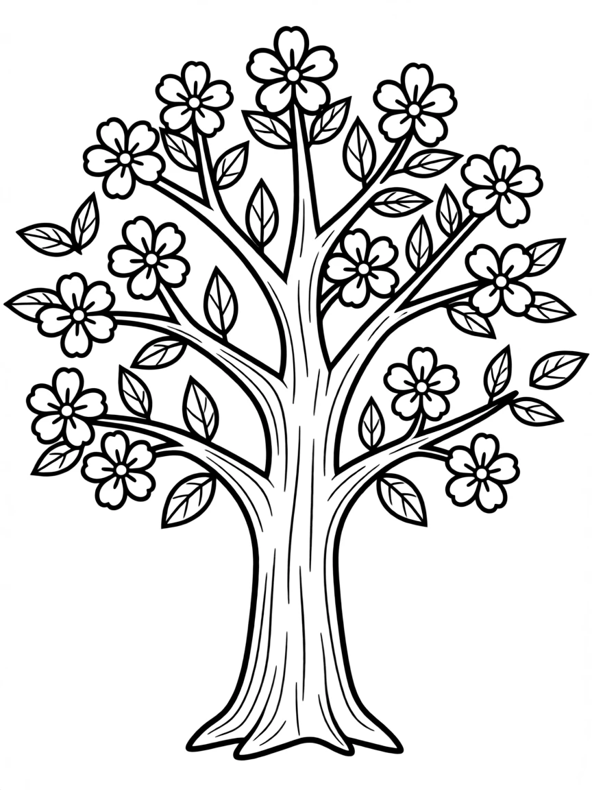 A tree with flowers blooming on every branch