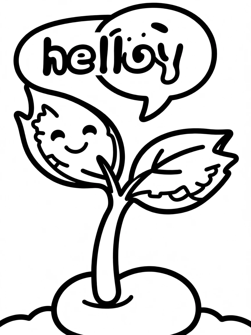 A tiny sprout saying 'hello' with a speech bubble