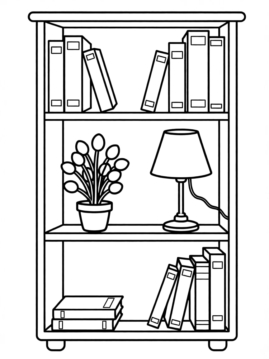 A shrub on a bookshelf next to a lamp