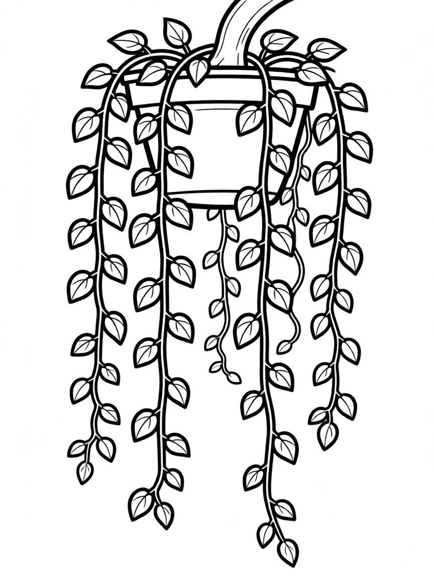 A hanging shrub with vines and leaves