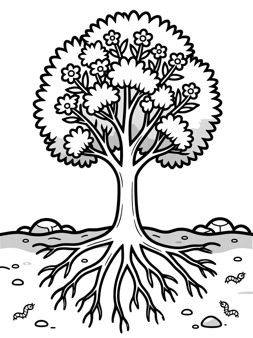A shrub with roots visible underground