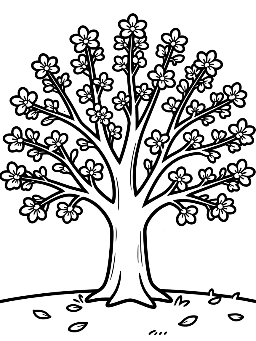 A tree with blossoms blooming on every branch
