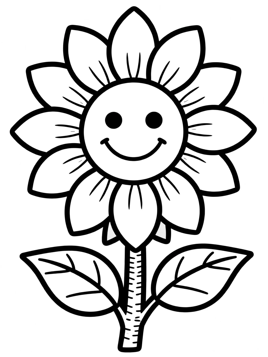 A single sunblossom with large petals and a smiling face in the center