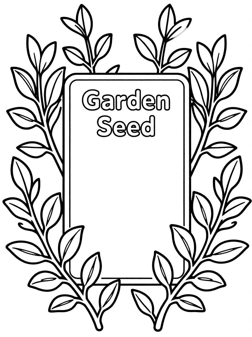 A seed packet with shrubs growing around it