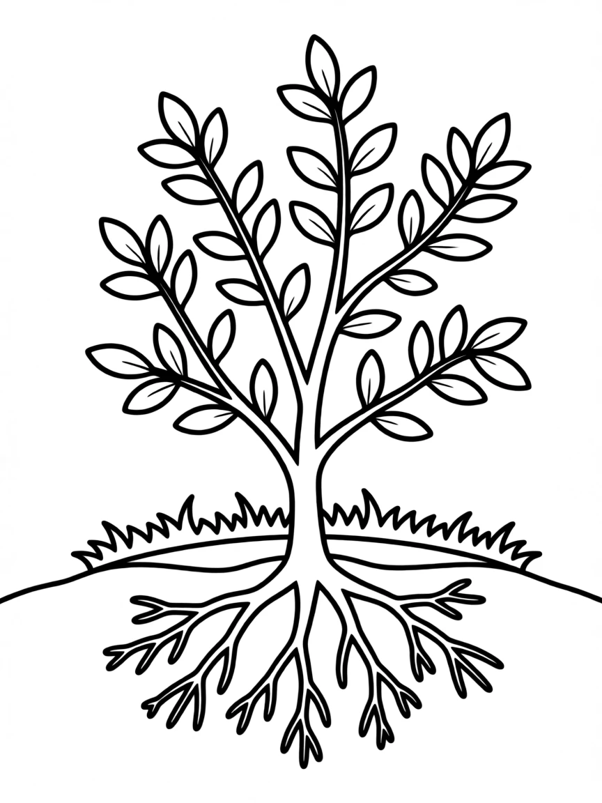 A shrub with roots visible underground