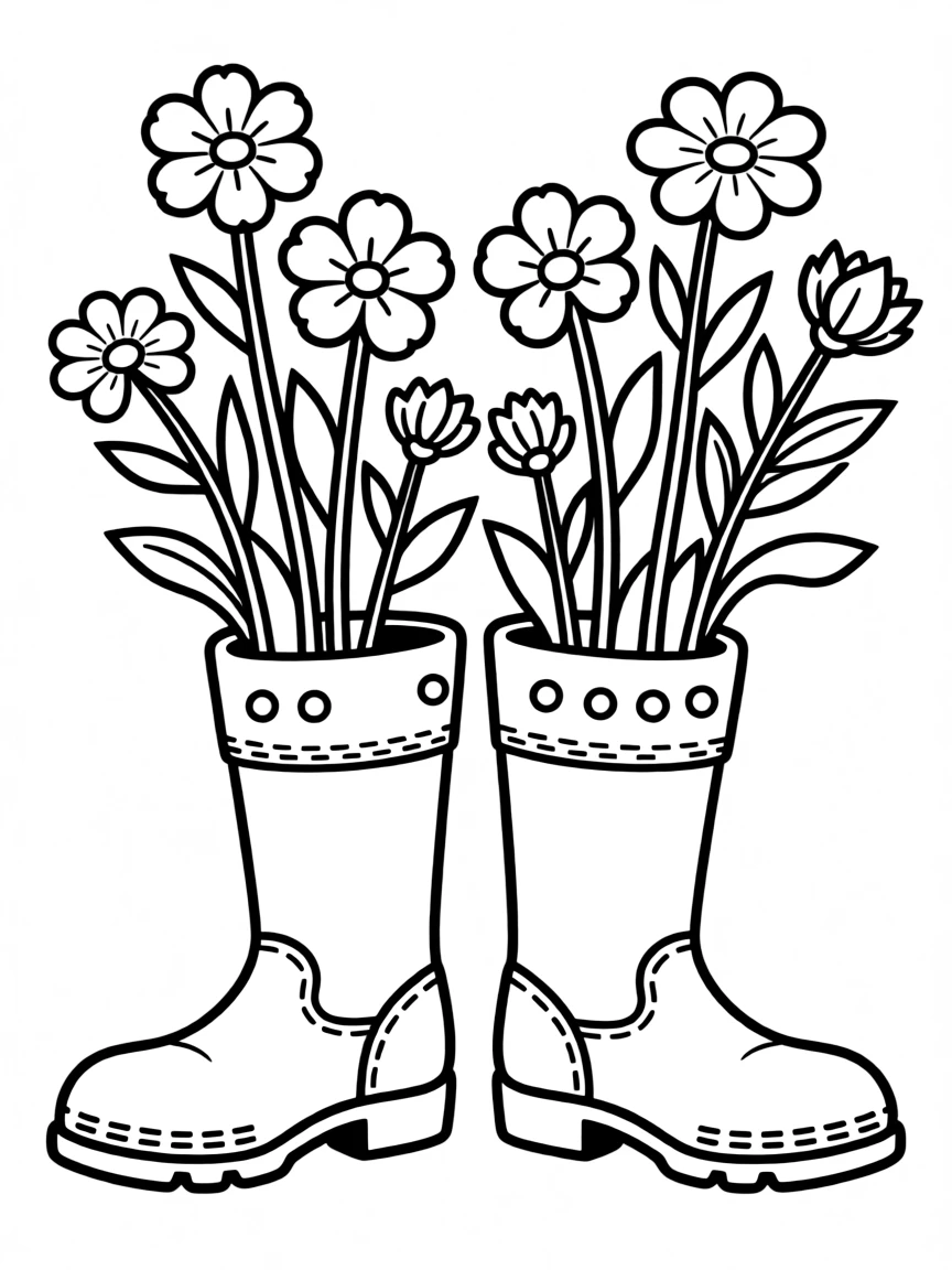 A pair of boots with blossoms growing inside