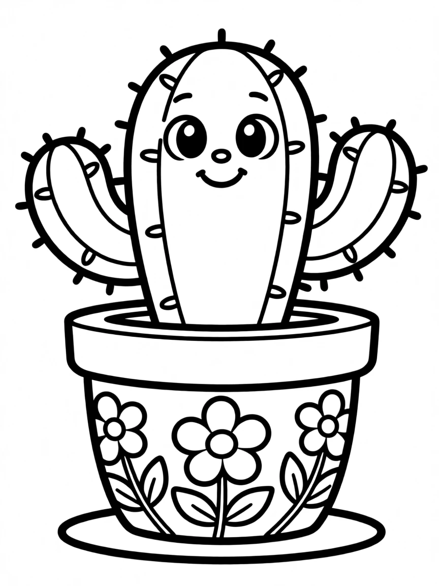 A cute cactus in a patterned blossompot