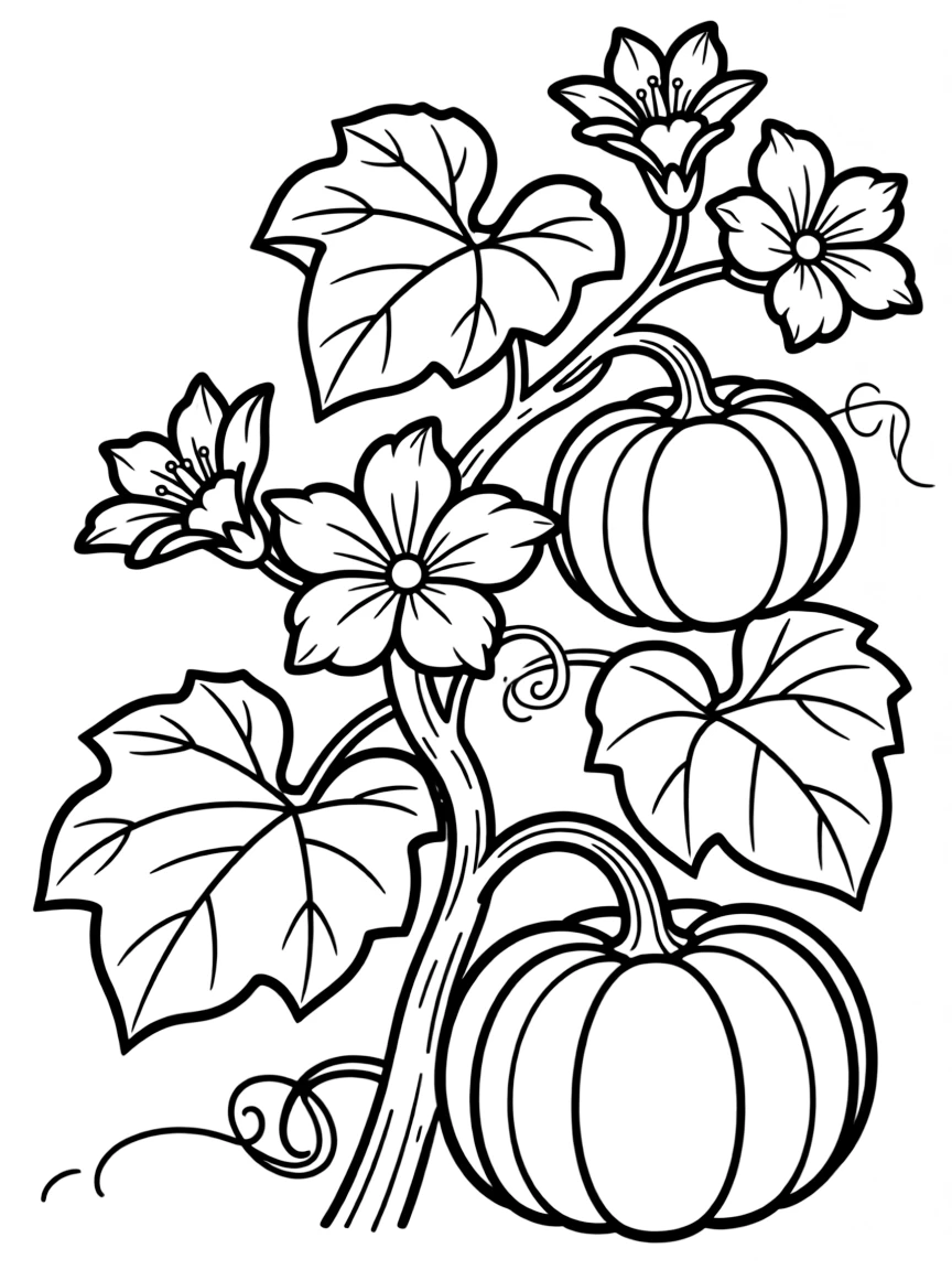A pumpkin shrub with big leaves and blossoms
