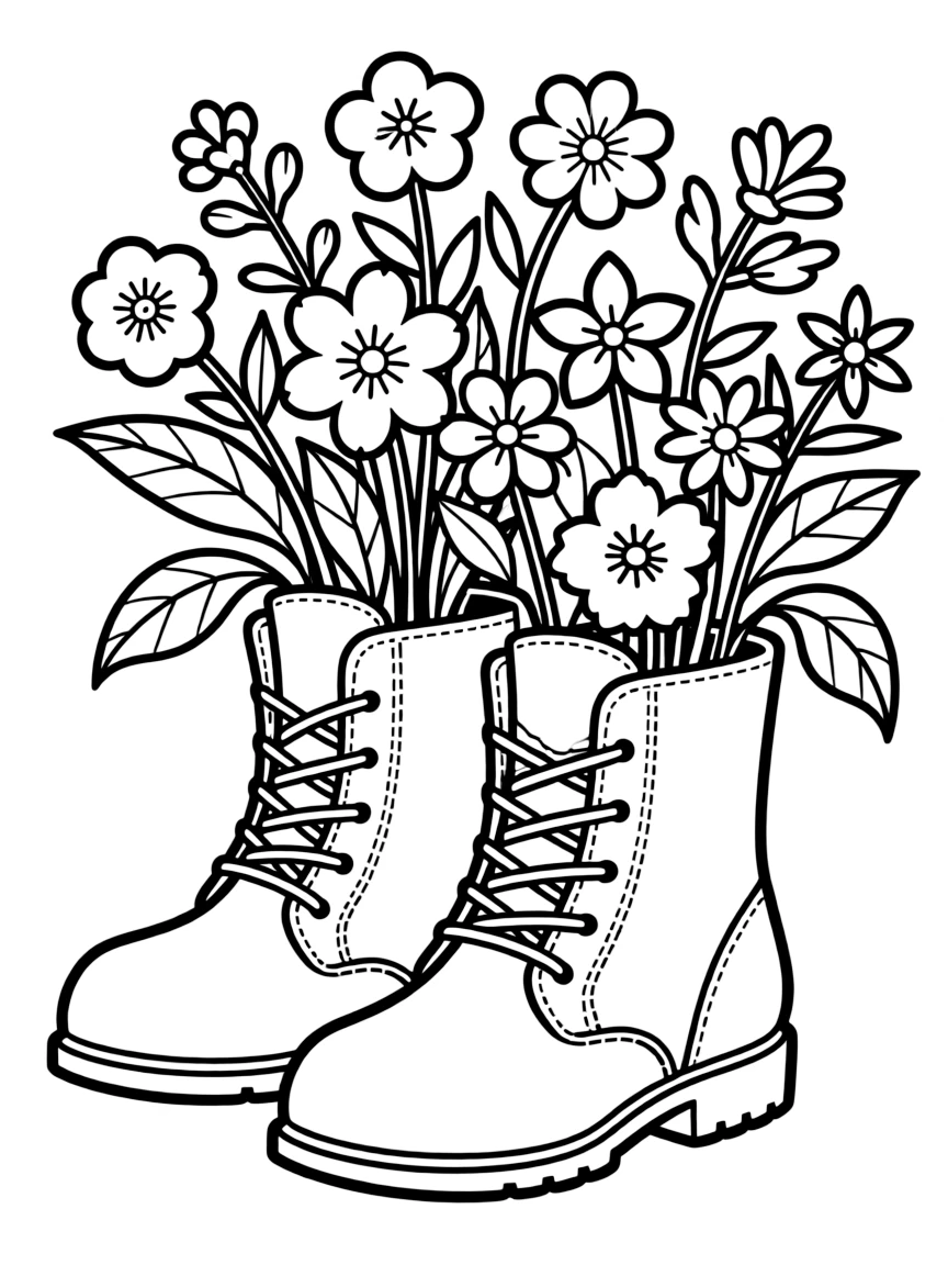 A pair of boots with blossoms growing inside