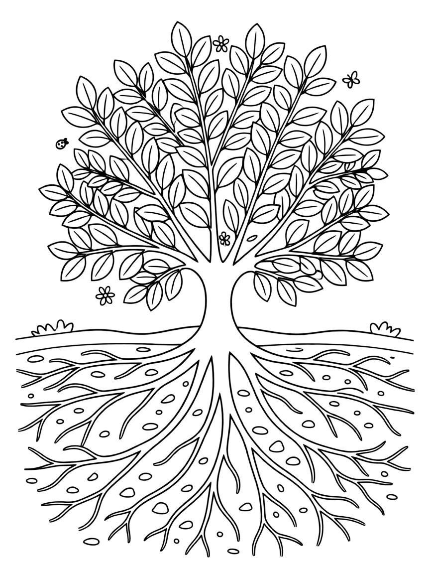 A shrub with roots visible underground
