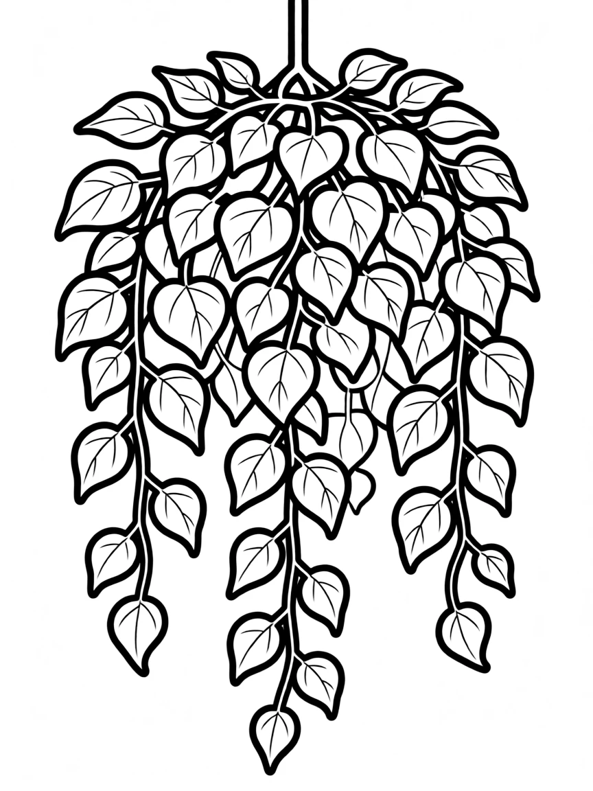 A hanging shrub with vines and leaves