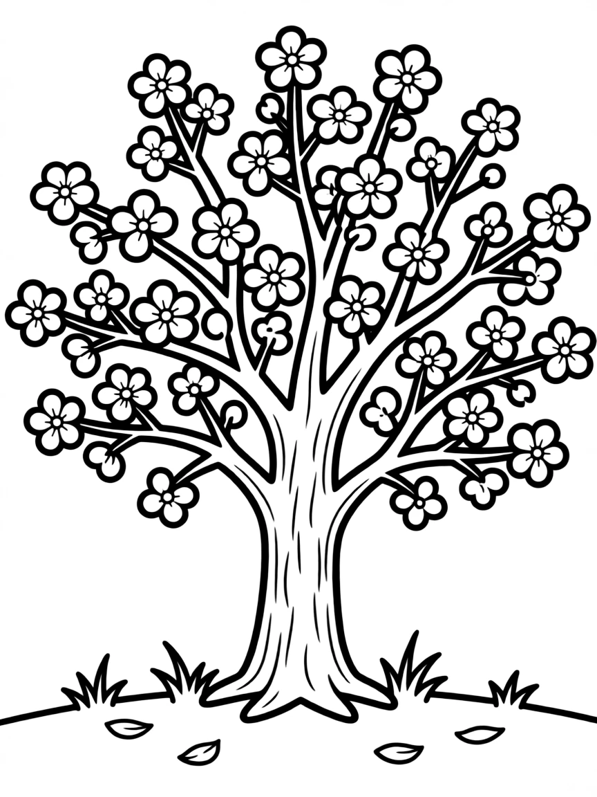 A tree with blossoms blooming on every branch