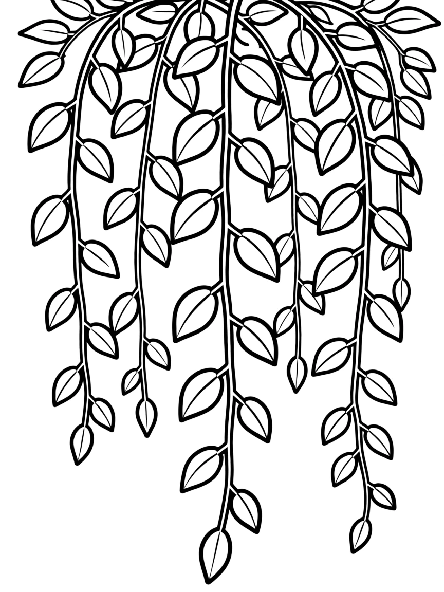 A hanging shrub with vines and leaves