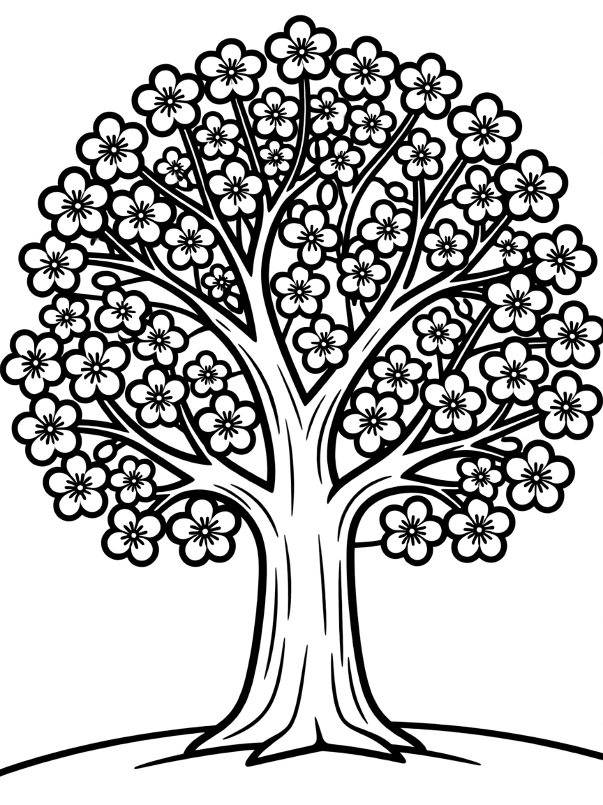 A tree with blossoms blooming on every branch