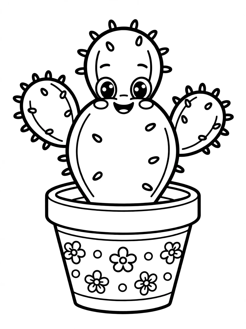 A cute cactus in a patterned blossompot
