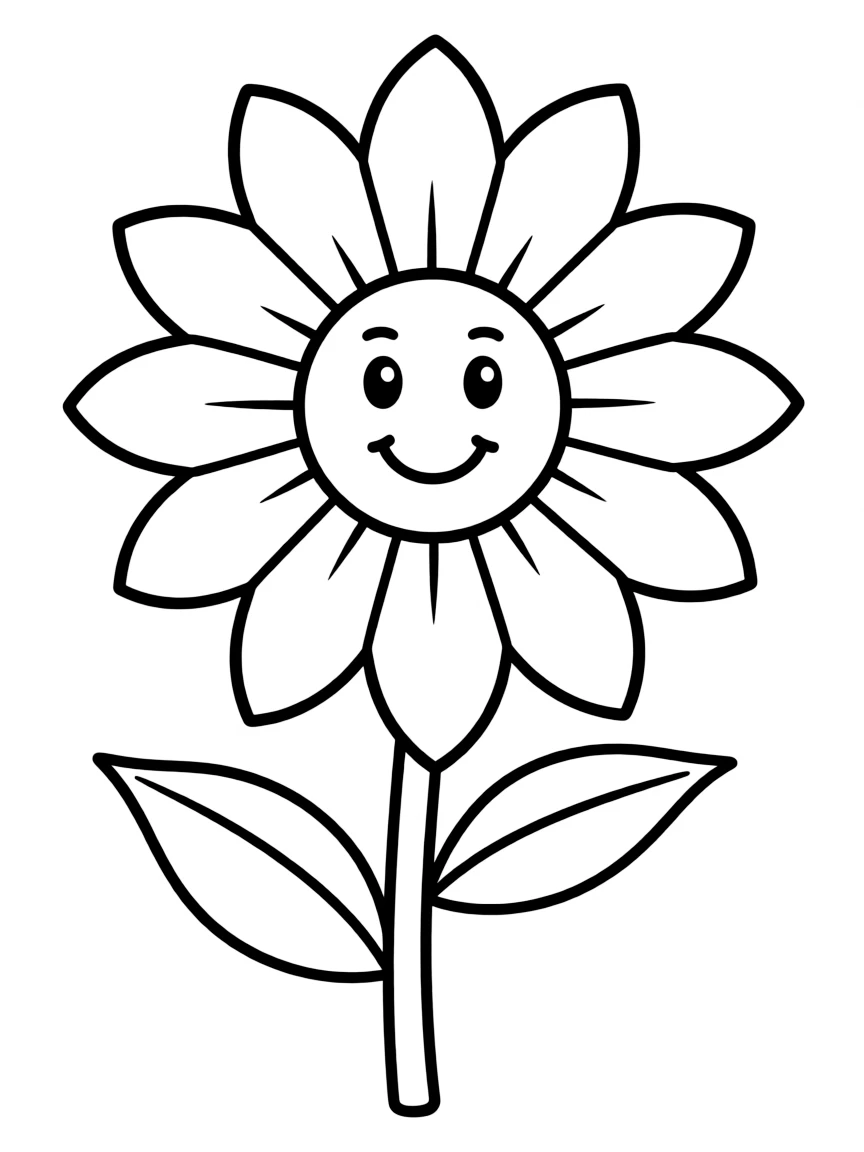 A single sunblossom with large petals and a smiling face in the center