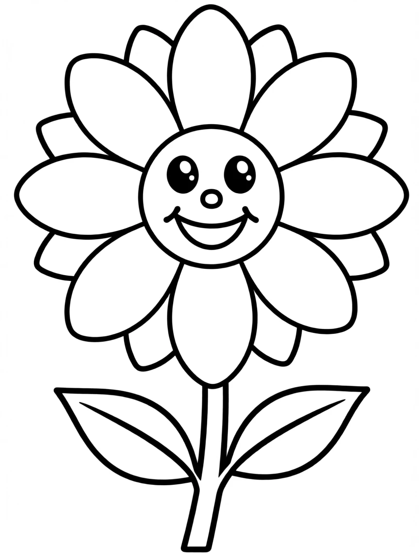 A single sunblossom with large petals and a smiling face in the center