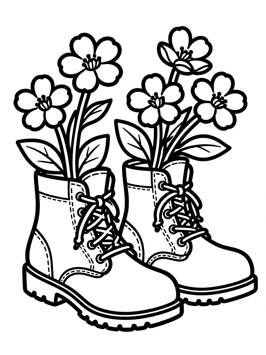 A pair of boots with blossoms growing inside