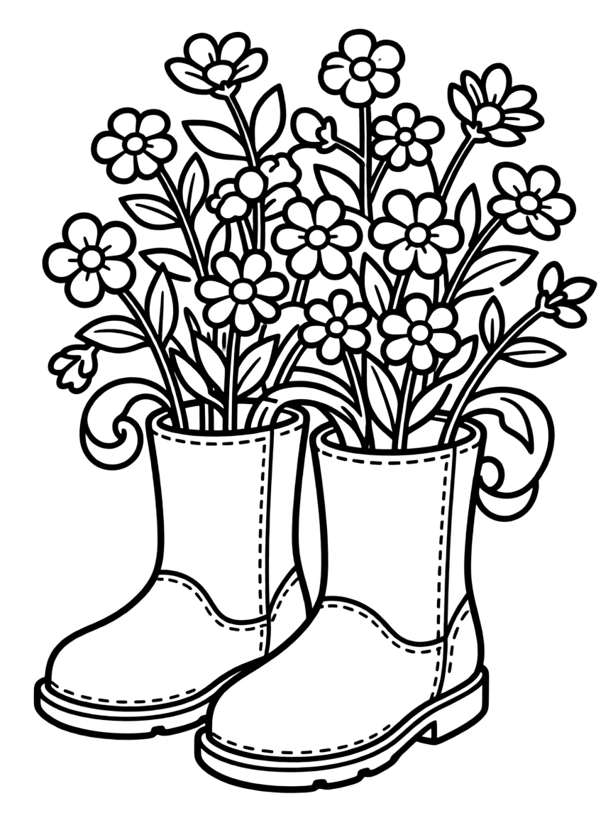 A pair of boots with blossoms growing inside