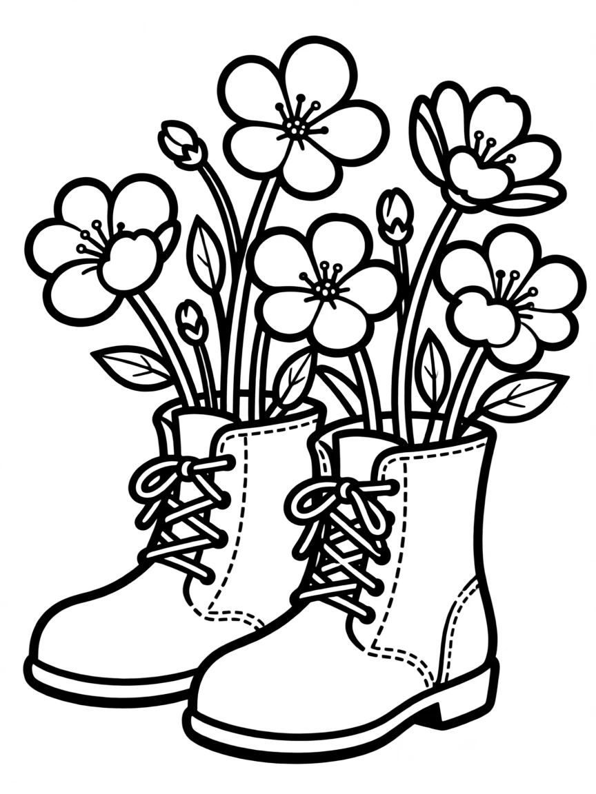A pair of boots with blossoms growing inside