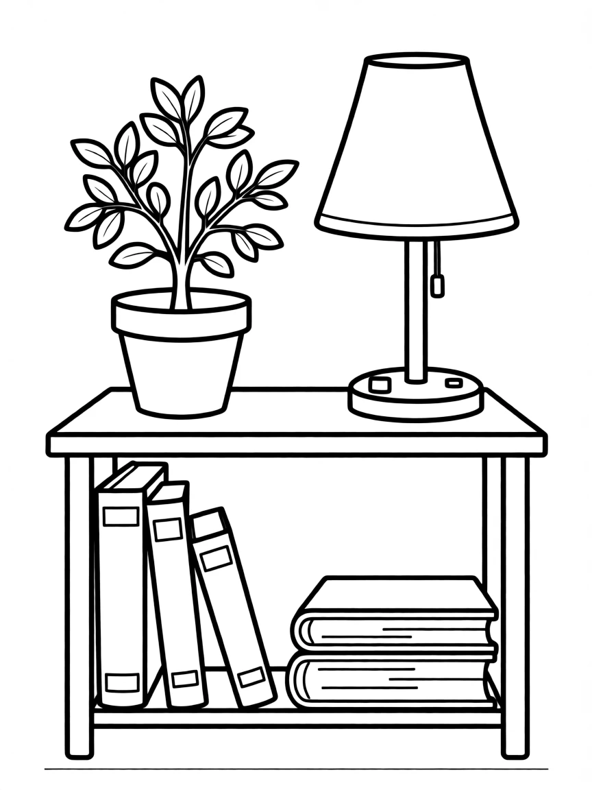 A shrub on a bookshelf next to a lamp