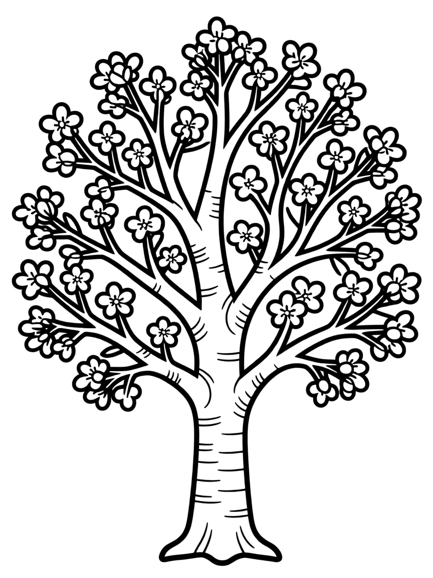 A tree with blossoms blooming on every branch